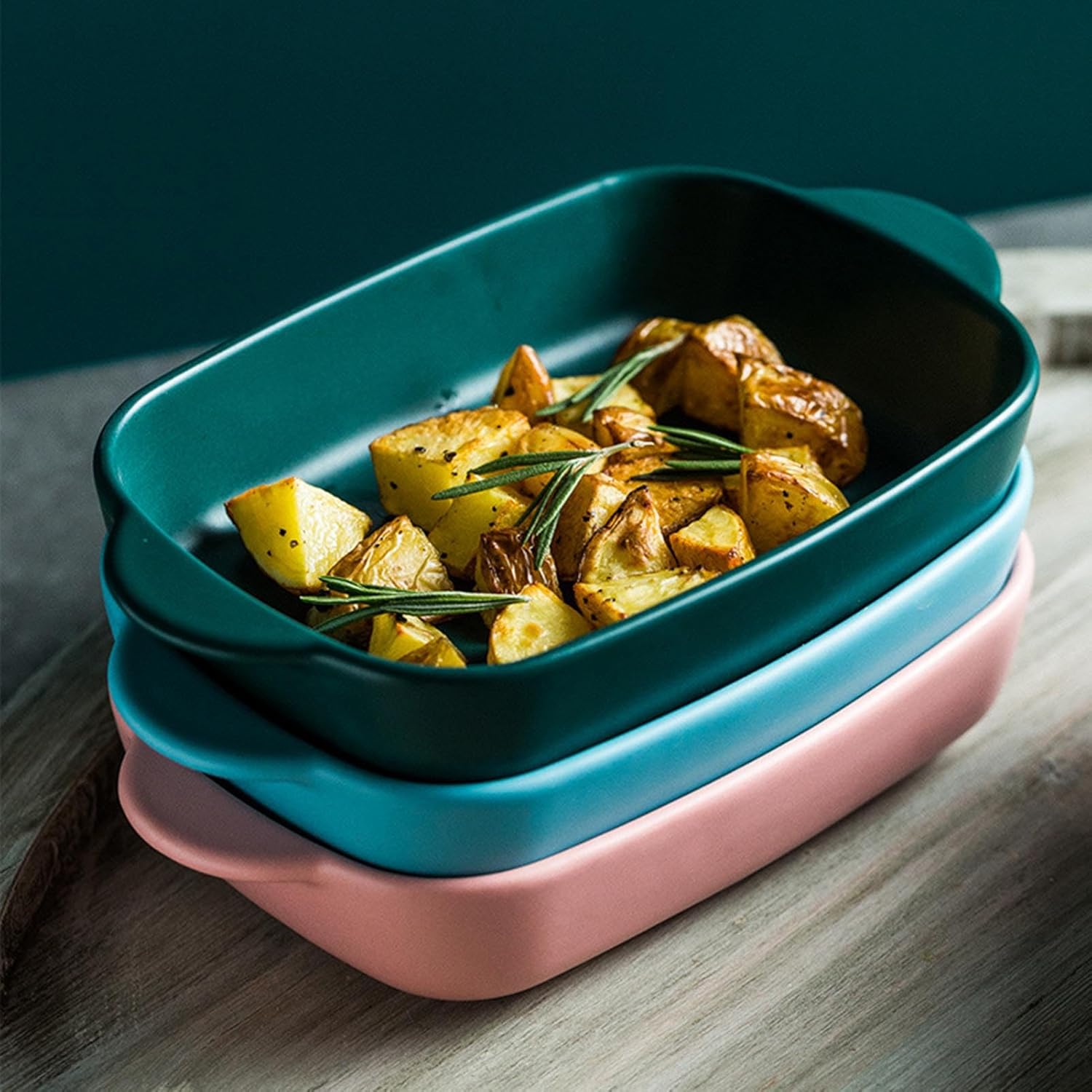 Ceramic Baking Dish with Double Handles, Series Bake Rectangular Baking Pans Versatile Oven-to-Table Bakeware for Cooking, Lasagna, Casseroles,White