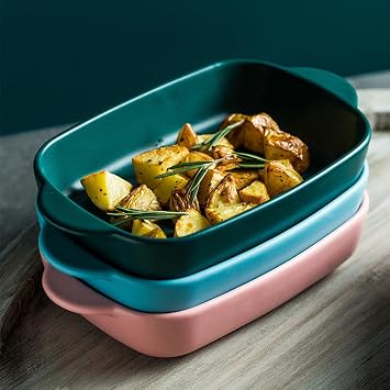 Ceramic Baking Dish with Double Handles, Series Bake Rectangular Baking Pans Versatile Oven-to-Table Bakeware for Cooking, Lasagna, Casseroles,Blue