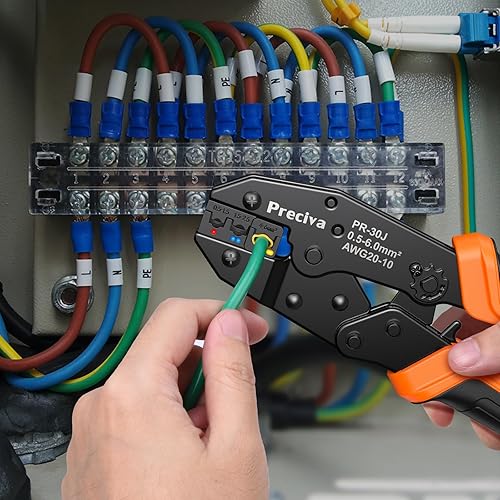 Miniatura 7 de Preciva AWG20-10 - Kit de herramientas de crimpado de terminales de cable con nuevo diseño de mango, herramienta de crimpado de trinquete aislada