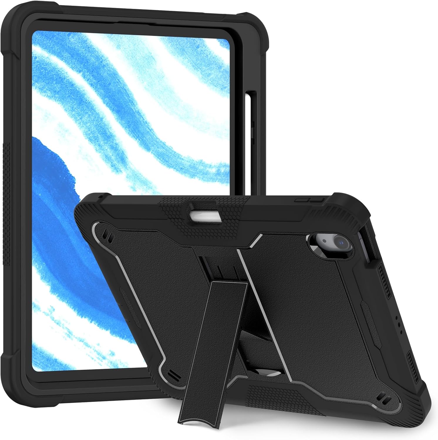 MAKEIT CASE for iPad Air 11" M2 (2024) Case, iPad Air 5 (2022) Case, iPad Air 4 Case, Heavy Duty Kickstand Shockproof Protective Cover with Pencil Holder for iPad Air 6th/ 5th /4th Generation