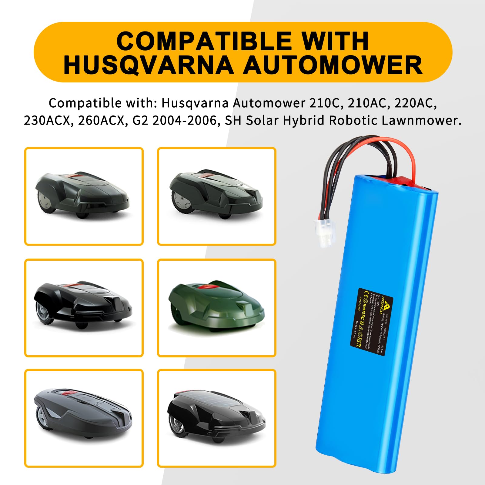 Batteria di ricambio NI-MH da 18 V, 4000 mAh, per Husqvarna Automower 210 C, 210 AC, 220 AC, 230 ACX, 260 ACX, G2 (2004 – 2006), SH Solar Hybrid tosaerba