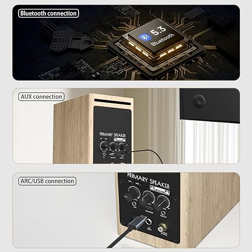 Miniatura 4 de HOMAY BS3 - Altavoz activo Bluetooth para estantería, altavoces de audio para el hogar de 60 W con woofer de 3 pulgadas, altavoz de monitor de