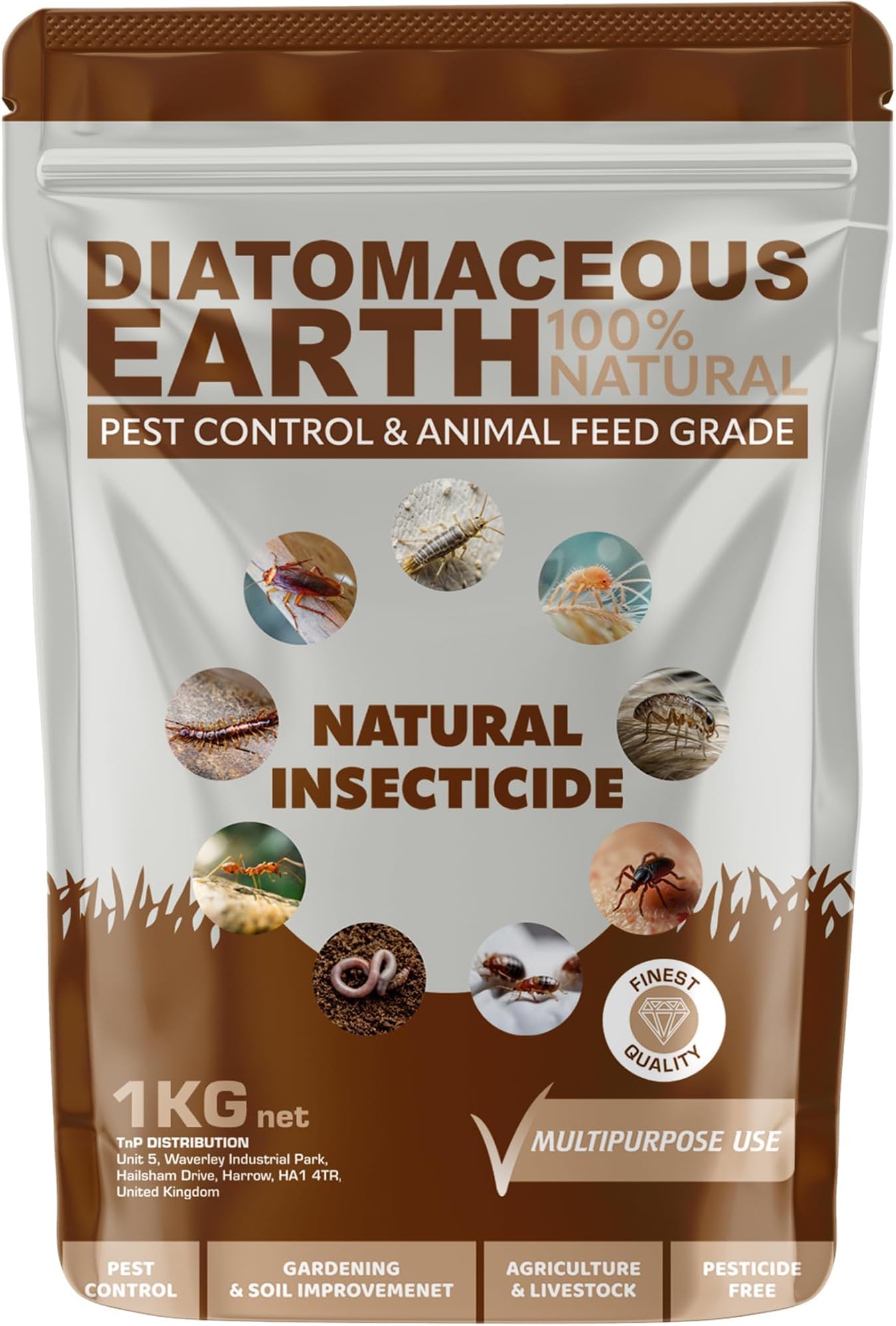 Diatomaceous Earth Powder Duster Pest Control Natural Insecticide Powder Bed Bug Killer, Mites Flea & Tick, Ant Killer, Crawling Insect Solution Non-Toxic DE Feed Grade (1kg)
