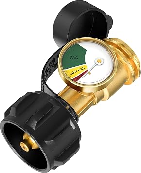 NUPICK Propane Tank Gauge for RV Camper, BBQ Gas Grill, Heater, Fire Pit | Propane Tank Gauge Level Indicator with QCC1/Type 1 Connector for 5-40lb Propane Tank, Propane Pressure Gauge, Made of Brass