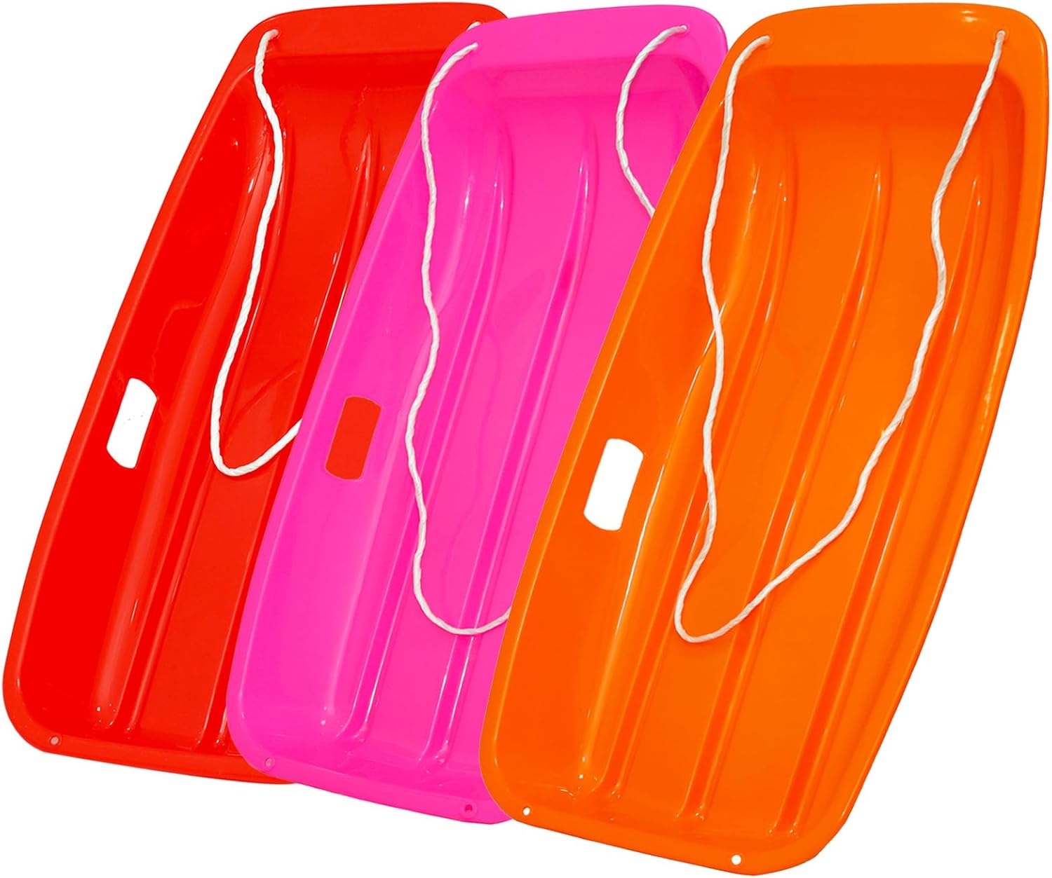 Children's Snow Sled - Durable, Cold-Resistant Toboggan with Reinforced Handles and Pull Rope, Ideal for Kids Ages 4+ - 34x17x4.3 Inches - 3pc Orange&Pink&Red