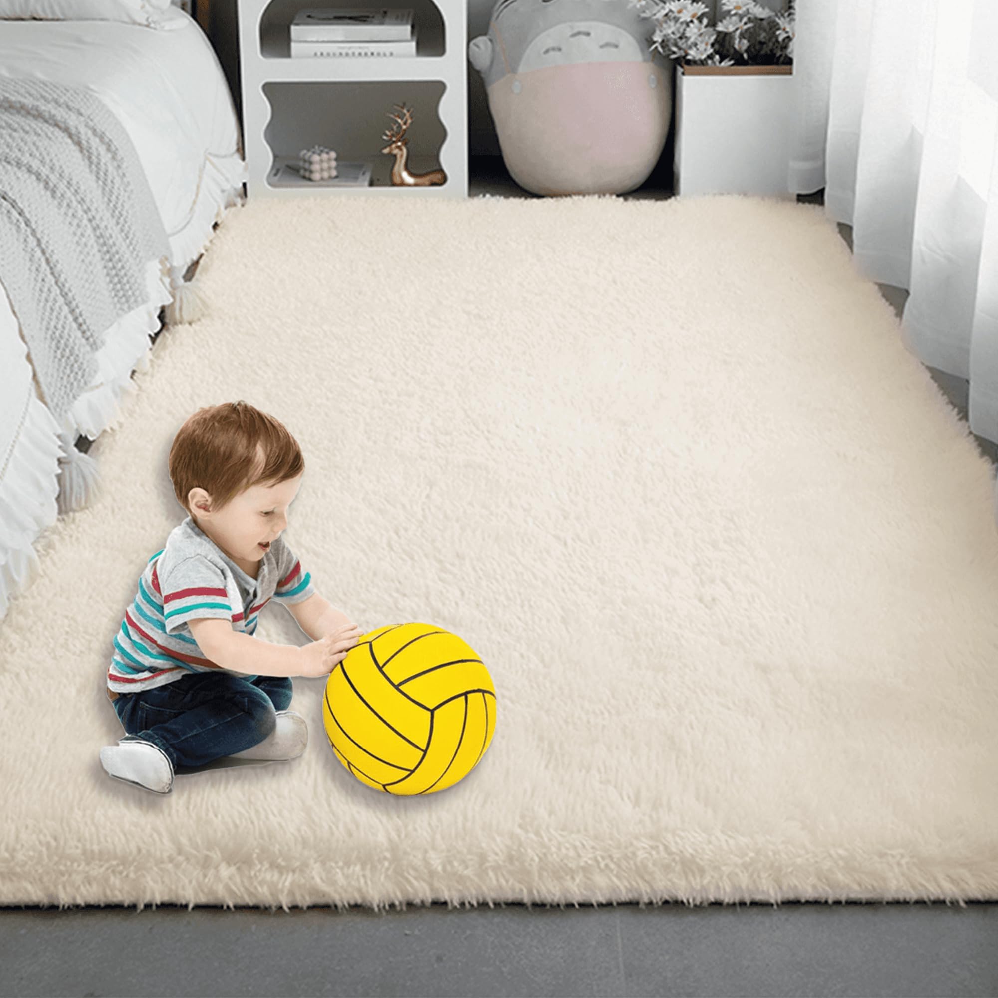 Tapis salon shaggy lavable en machine 130x130 fini la corvée de nettoyage tapis crème