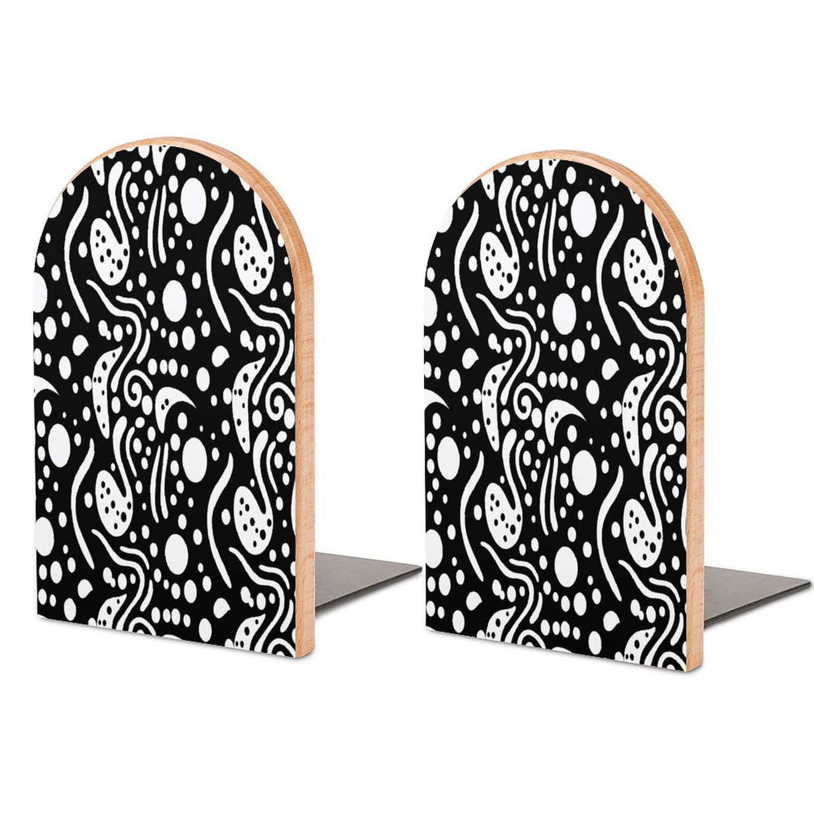 Sujetalibros de madera redondo en blanco y negro para estanterías modernas