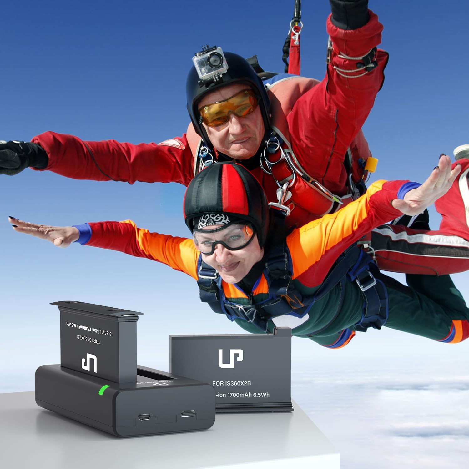 360 ONE X2 Battery Charger Pack, Compatible with ONE X2 Action Camera, LP 2-Pack Replacement Battery & Dual Slot Charger