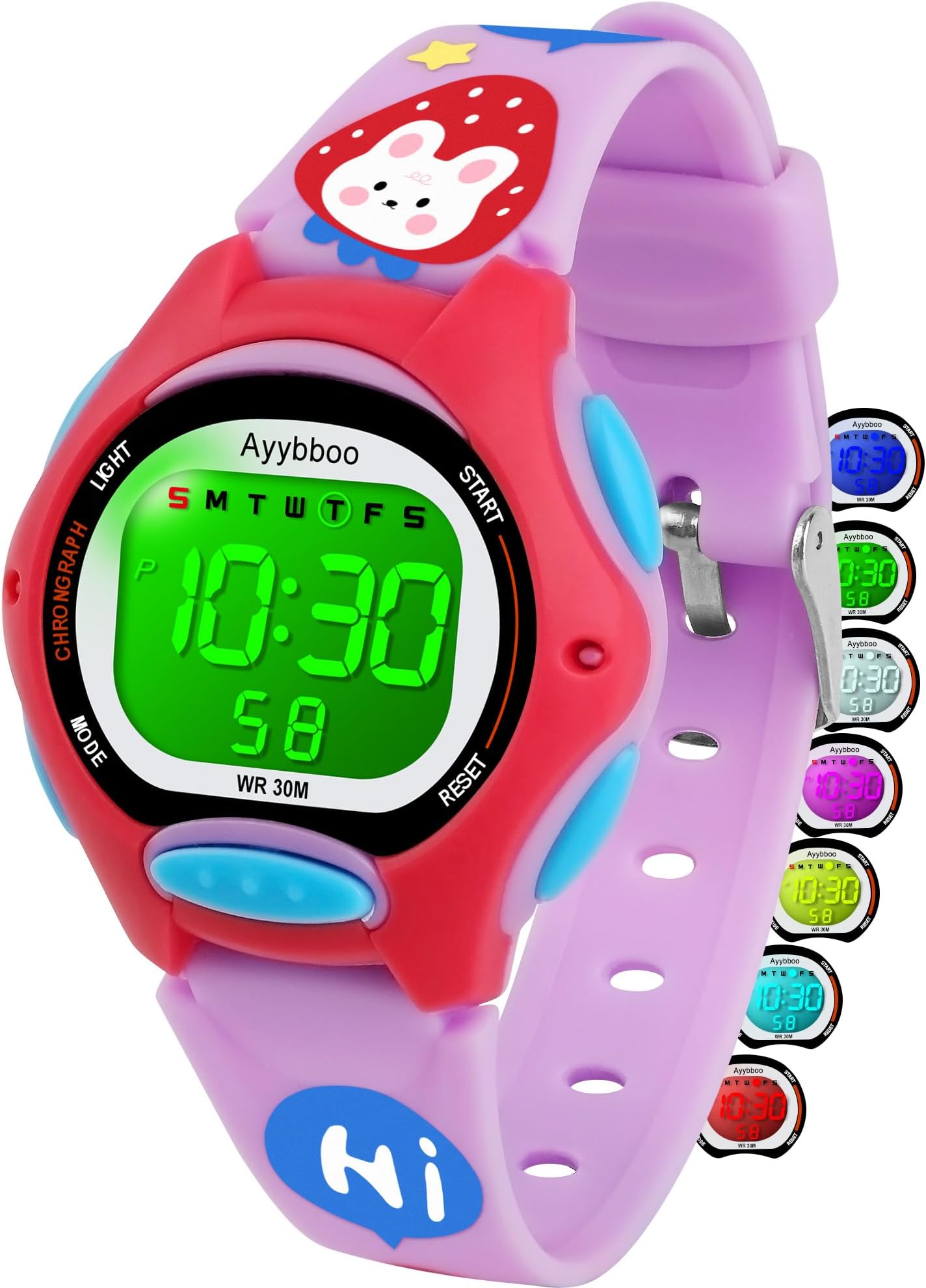 Kids Watch Digital with Cartoon Band, Colorful LED Lights 30M Waterproof, Alarm Clock, Sport Watch with Stopwatch, Cute Child Presents for Girls Boys Ages 5-12