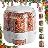 360 Rotating Multi Candy Dispenser Carousel, 6 Compartments Transparent Countertop Storage Box, Christmas Treat Organizer for Candies, Snacks & Small Essentials, Kitchen Dining (White, M)