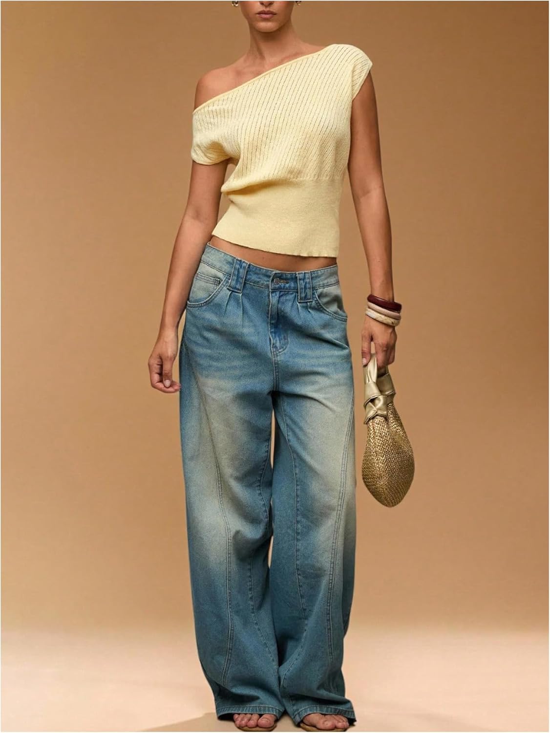 Floerns Women's Off The Shoulder Sweaters Short Sleeve Asymmetrical Rib Knit Pullover Tops - Image 5