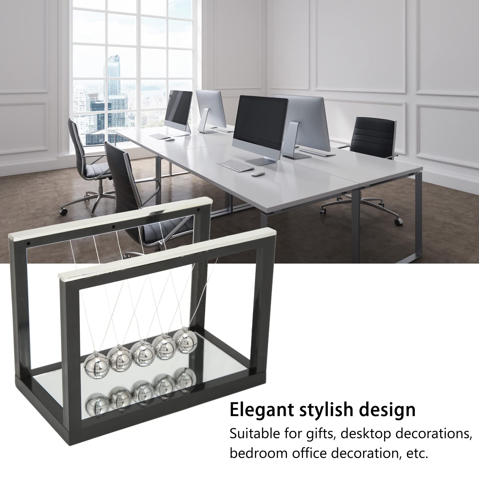 Newton huśtawka wahadłowa, zabawka, nauka, duża Newton Cradle Balance Balls z 5 żelaznymi kulkami i podstawą lustra, redukcja stresu, 15,8 x 8,4 x 11,6 cm