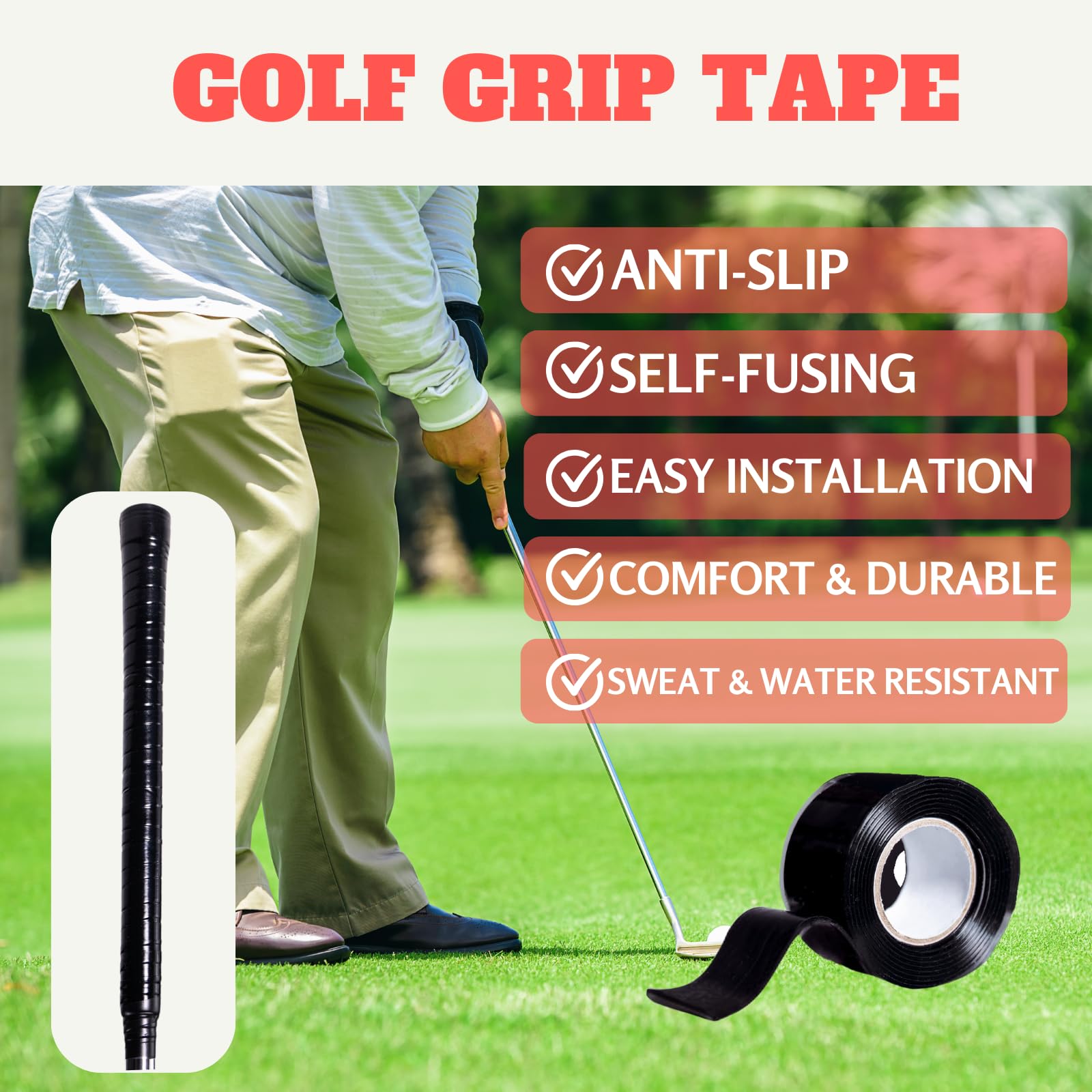 Autrends Golf Grip Wrapping Tapes - Golf Club Grip Tape Easy Replacing New Grip Feel, 59 inch/1PC