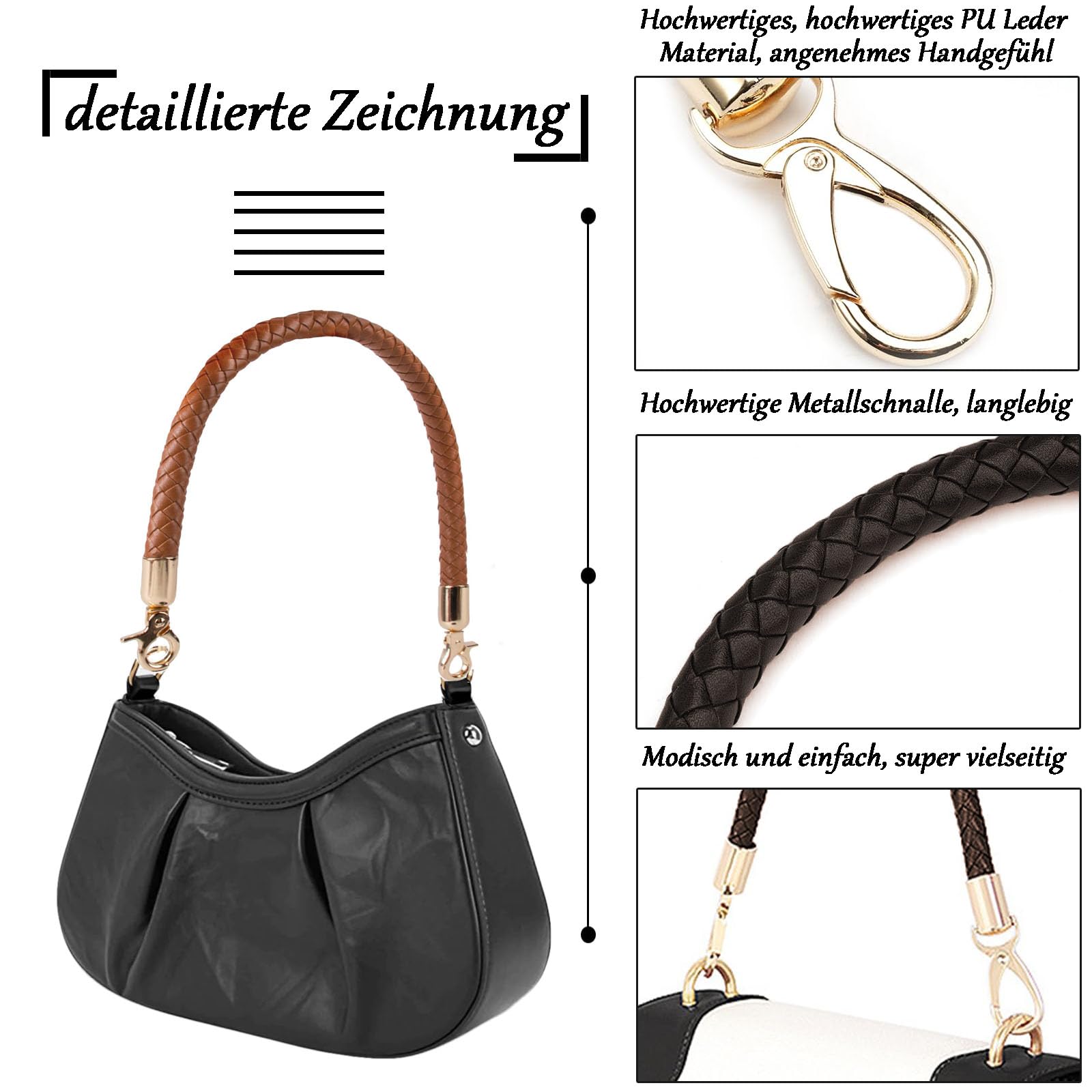 SUPVOX 2 Pezzi 52 Cm Manici in Pelle PU per Borsa - Cinghie Totebag Maniglia Sostitutiva con Chiusura per Fai da Te Accessori