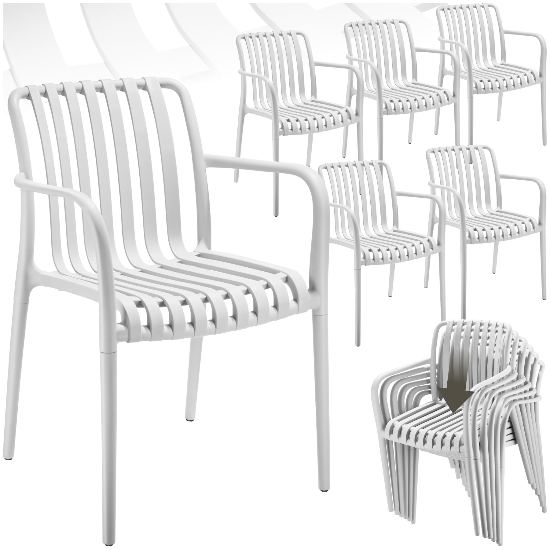 tectake® Gartenstühle stapelbar, Gartenmöbel Set, Balkon Möbel, Bistro Set, Sessel, Outdoor Möbel, Balkonmöbel, Terrassenmöbel - weiß, 6er Set