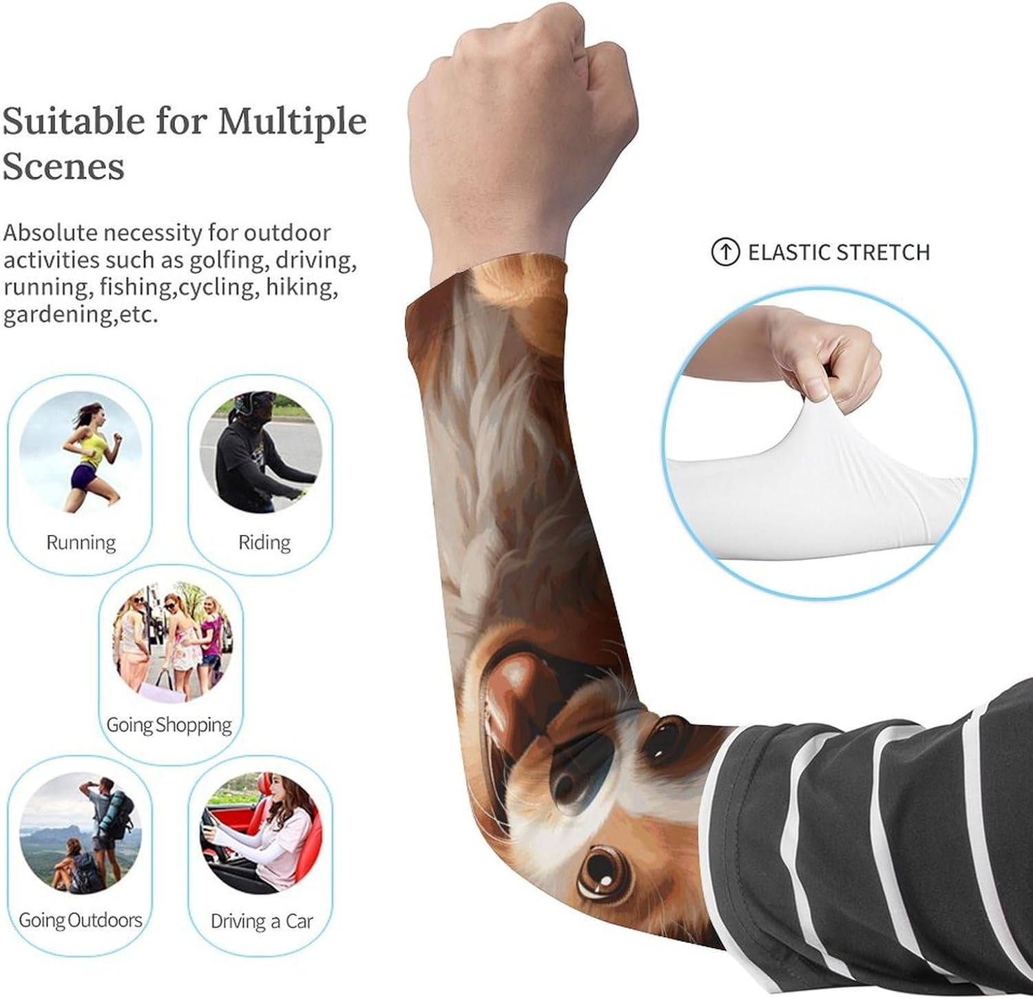 Cute Dog Cartoon Arm Sleeves for Men Women Sun Protection Sleeves Cooling Compression Arm Covers for Sport
