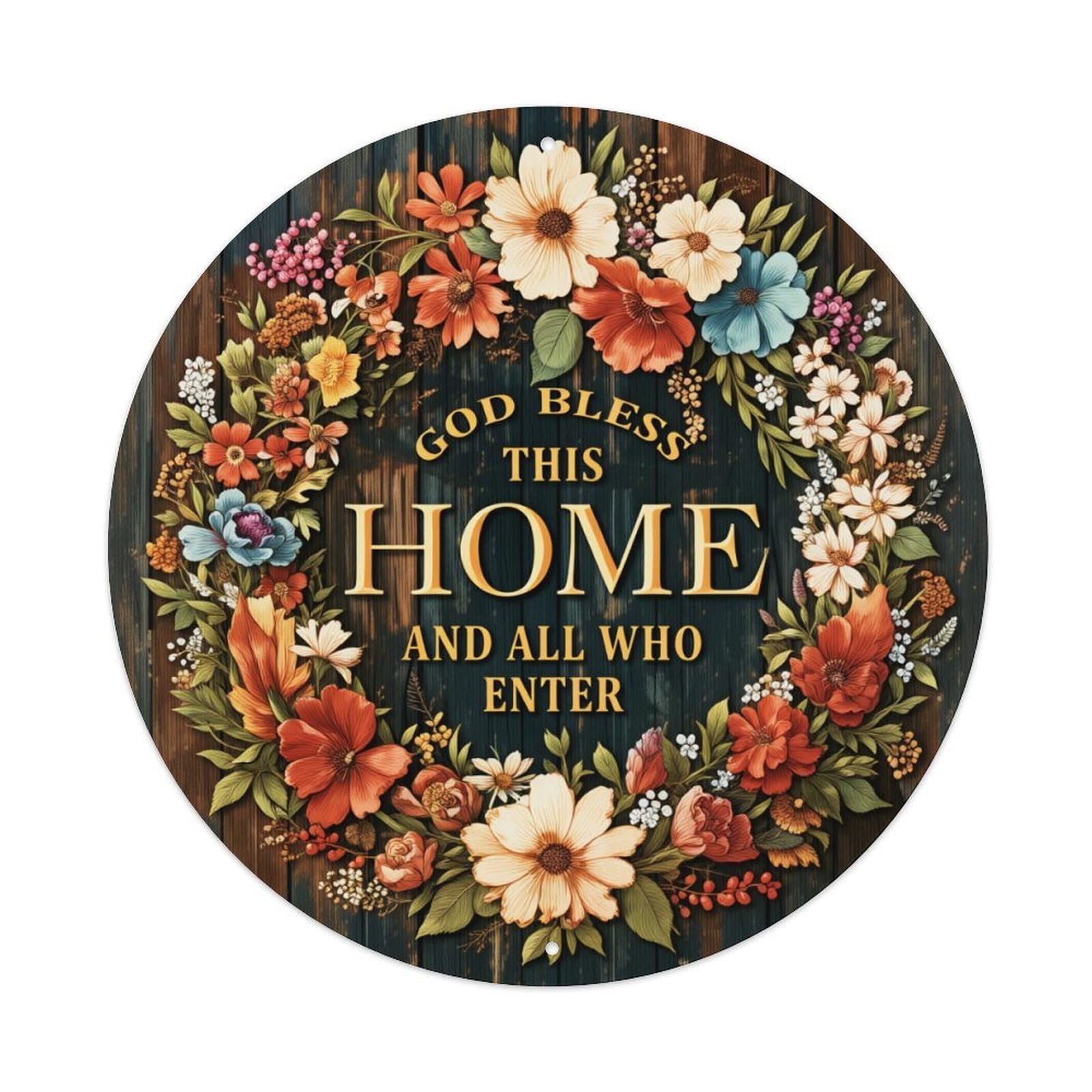 Floral Wreath Background Text Round Tin Sign Vintage Metal Poster, Home Bar Garage Man Cave Cafe Indoor & Outdoor Wall Decoration 8x8Inches