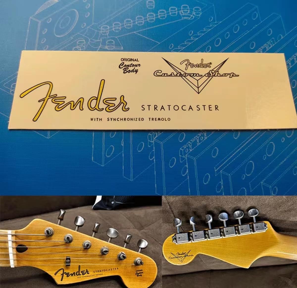 2PCS Suitable For Fender Custom Shop Electric Guitar Head Logo Water Transfer Printing Trademark Sticker, RemovableFil (ST54-ST55)
