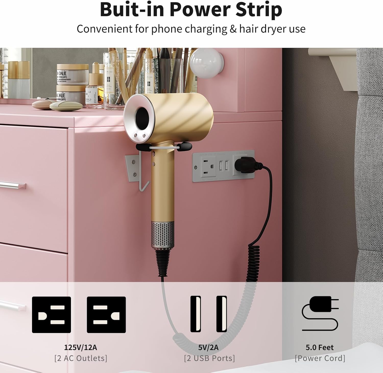 FUSOU Vanity Desk Built-in Power Strip