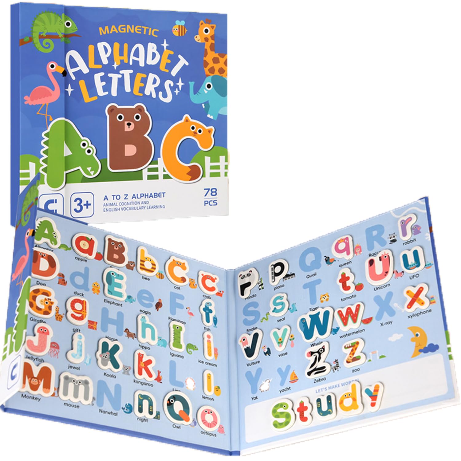 Magnetic Letters Learning Board for Kids,Uppercase & Lowercase Alphabet Magnets Puzzle for Fridge & Whiteboard,Alphabet Game Educational Gift Toys for Gift Boys Girls