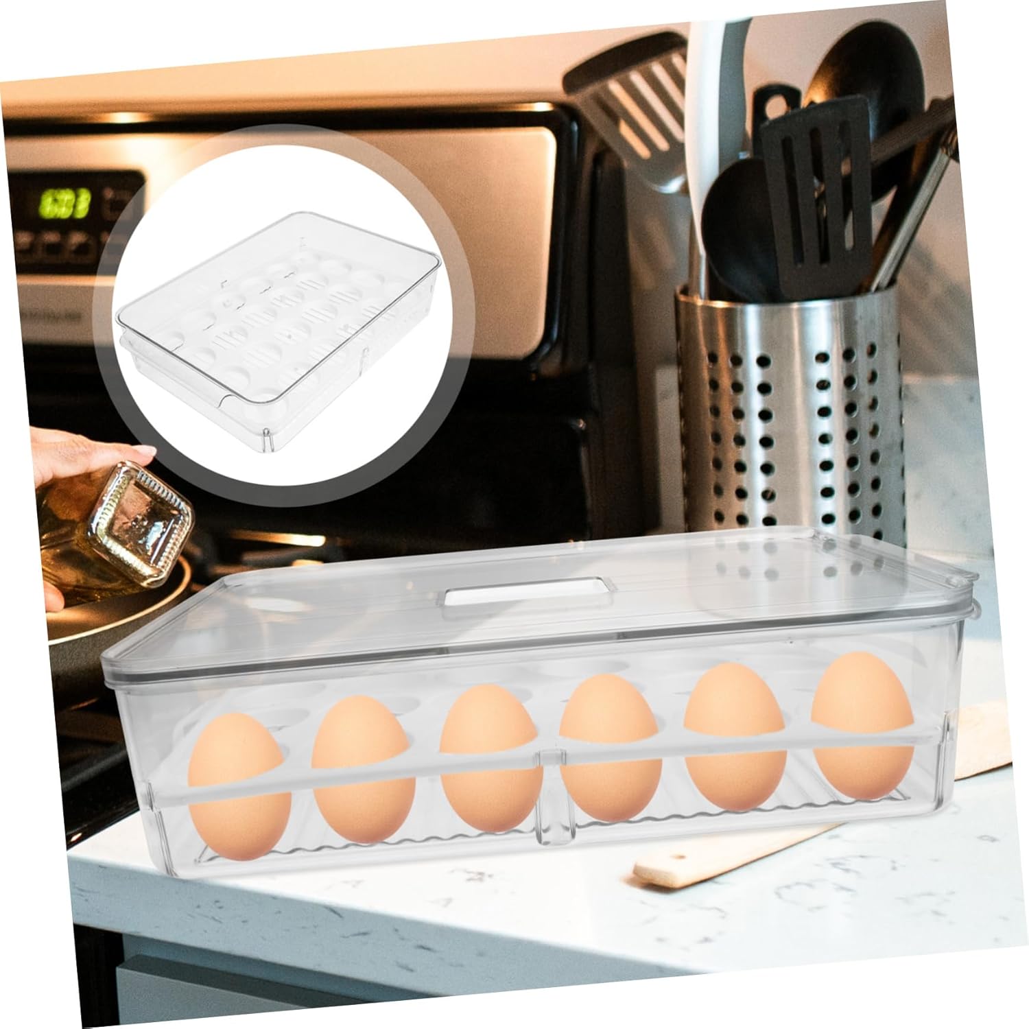 Balacoo Refrigerator Storage Box Stackable Keeping Container Sealing Cover for Eggs Dumplings and More for Kitchen Fridge and Freezer Organization