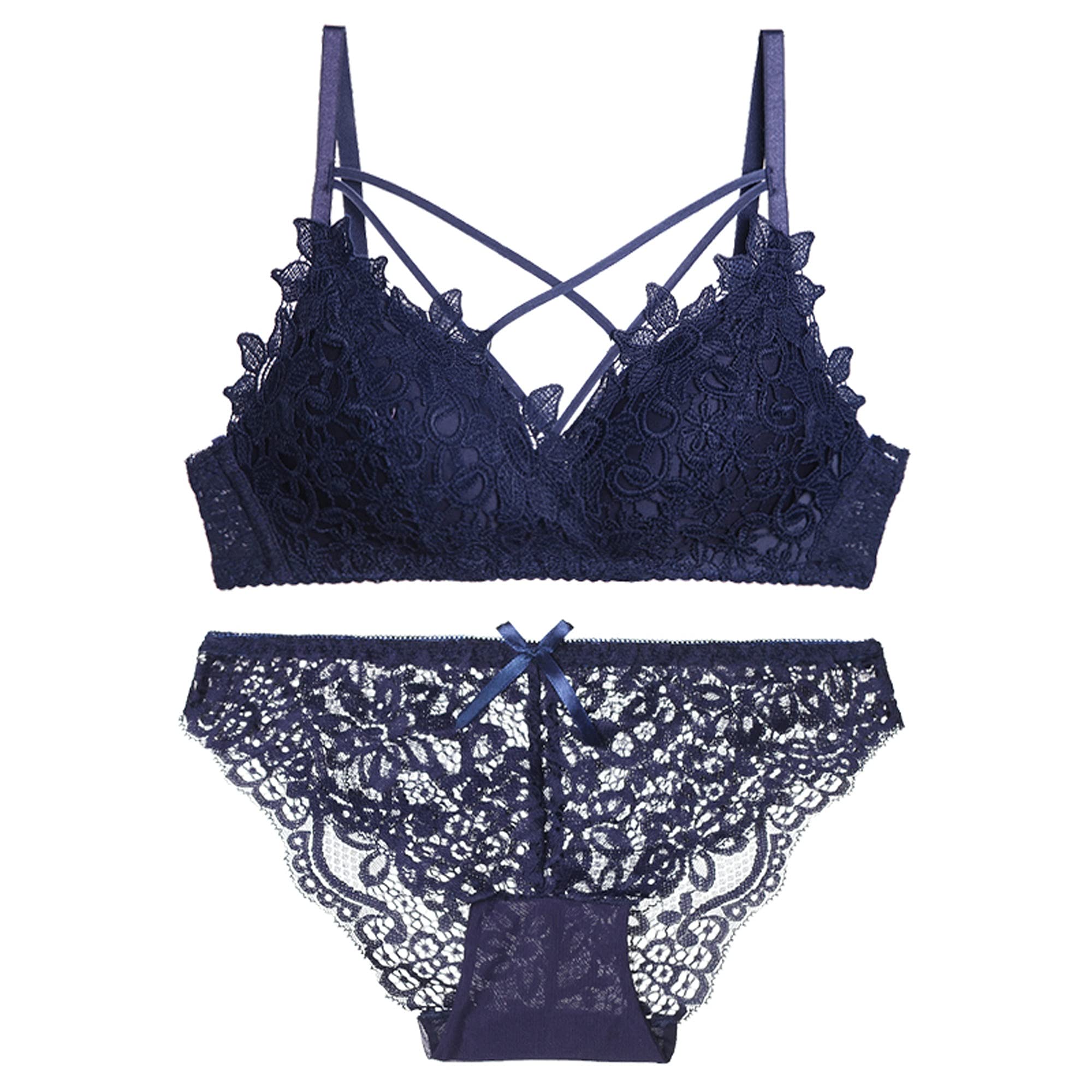 Ensemble lingerie sexy bleu 70A sans armature et soutien-gorge push-up galbant