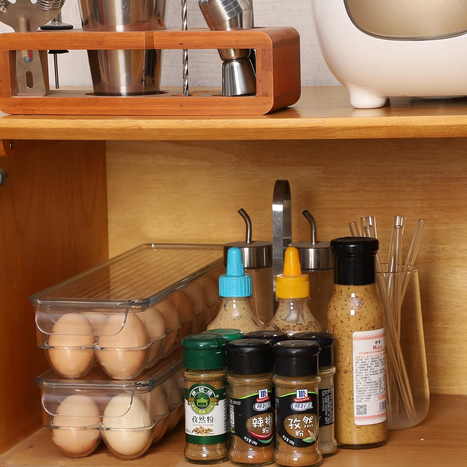 Cq acrylic 4 PACK Egg Holder for Refrigerator,Clear Plastic Egg Storage Container Organizer Bin,Large Capacity Stackable Deviled Egg Tray With LId and Handle for Fridge,Home Egg Fresh Storage Box