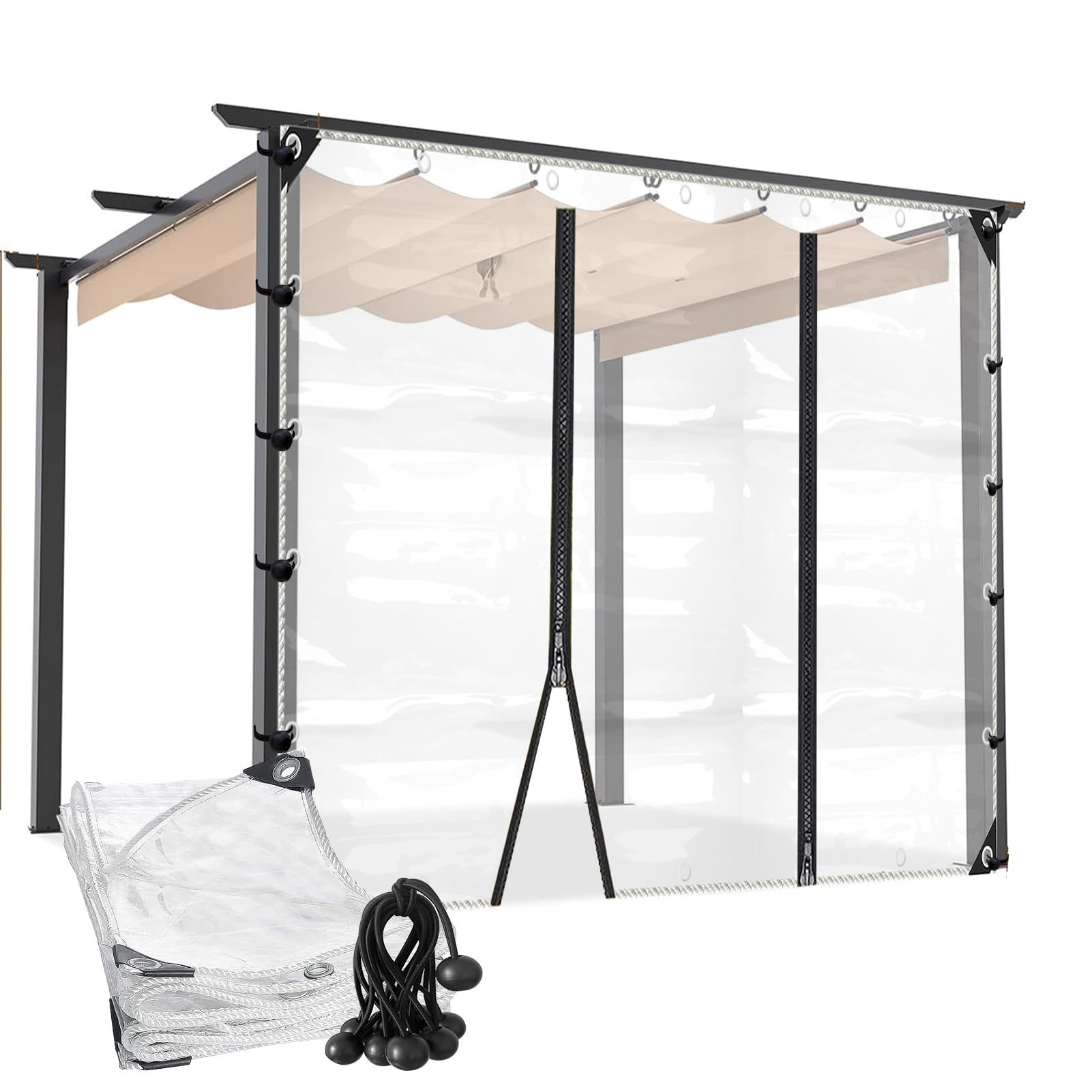 Ghply Clear Tarps Side Panels Heavy Duty Pvc Waterproof Tarpaulin Curtains With Zip Door Pergola Covers For Outdoor, Patio, Pavilion(4X4m/13.1X13.1ft)