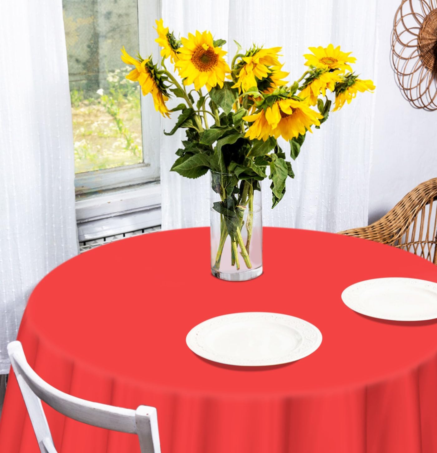 HEIPINIUYE 2 Pack Red Tablecloth Round 84 Inch Round Plastic Table Cloth Waterproof Disposable Round Table Cover for Party Birthday Camping Picnic Baby Shower Circle Tablecloth