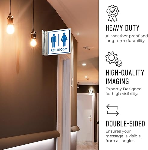 Miniatura 5 de Señal de proyección unisex para baño, doble cara, (SI-7622) 6 x 6 pulgadas, ACM, con accesorio de níquel cepillado, fabricado en EE. UU