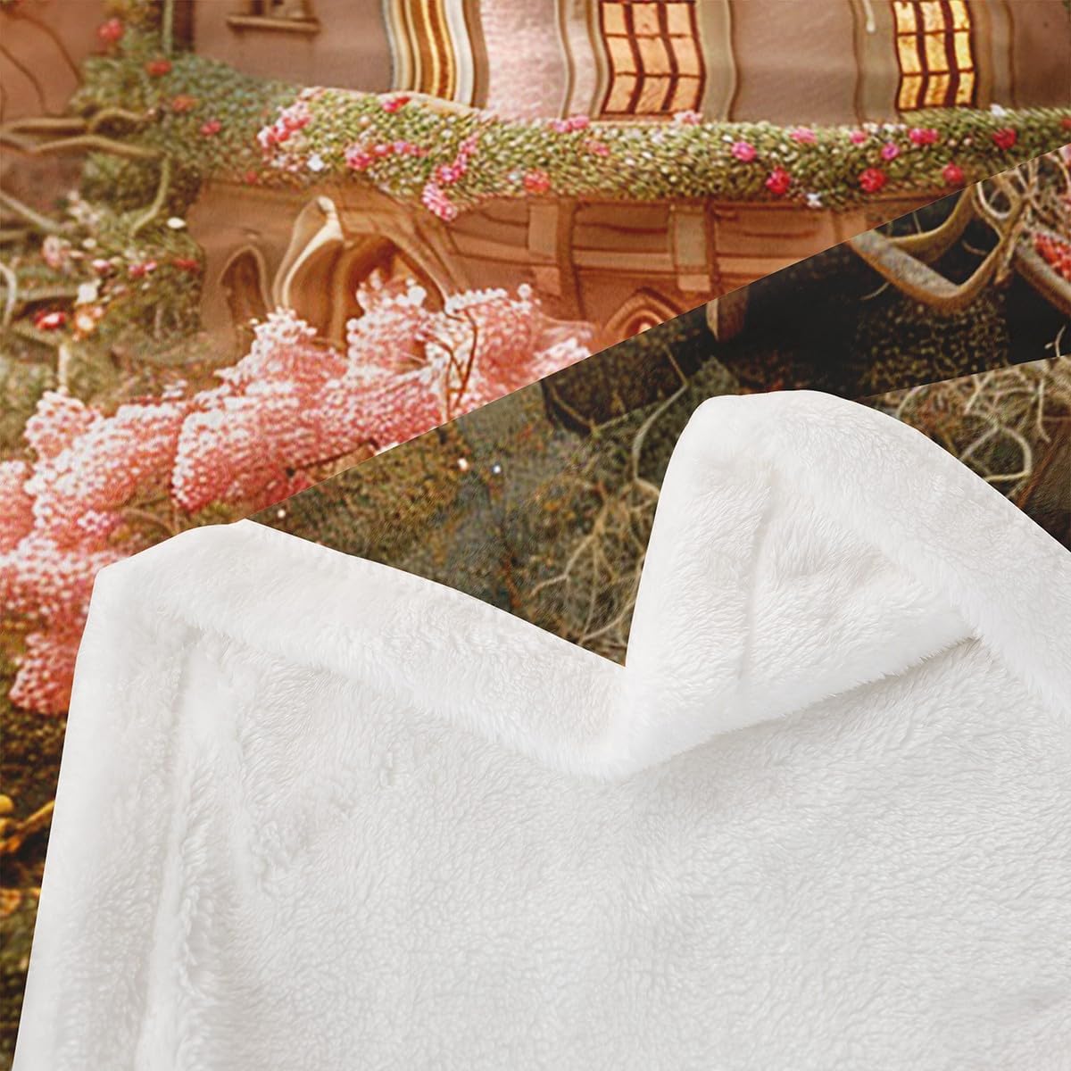 Erosebridal Princess Castle Kids Sherpa Blankets Dreamy Aesthetic Castle Girls Twin 60"X80" Throw Bed Blanket Romantic Cherry Blossom Fleece Blanket Pink Flowers Plush Bed Blanket