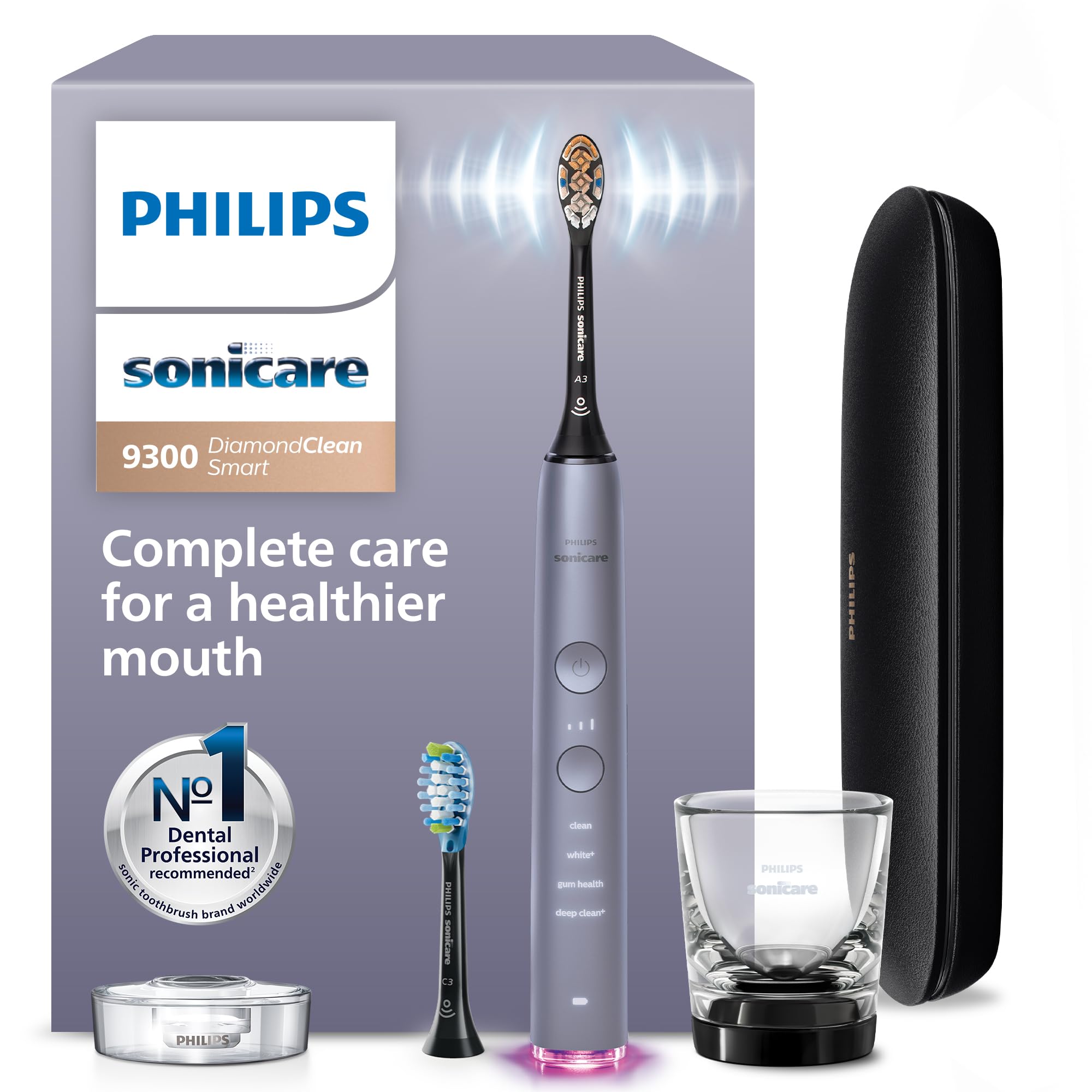 Photo 1 of Philips Sonicare DiamondClean Smart 9300 Electric Toothbrush - Sonic Toothbrush with App, Pressure Sensor, 12 Brushing Settings, Replacement Reminder, Travel Case, Grey, Model HX9903/45