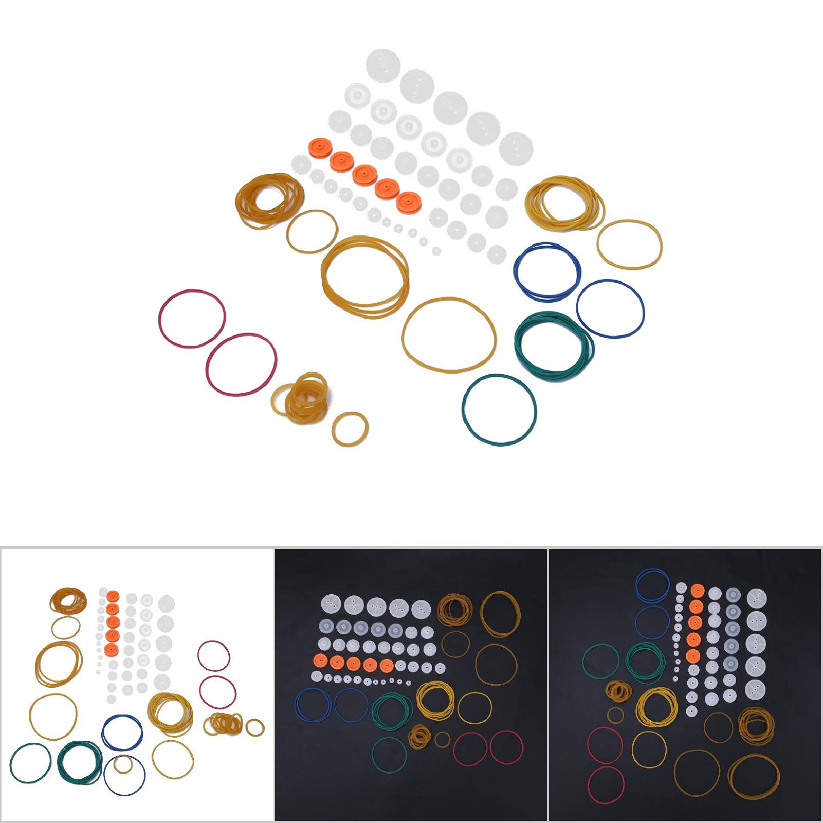 Poulies De Diamètre D'arbre De 2 Mm Poulie À Courroie En Plastique Engrenages Ensemble De Module Combinaison Ceintures En Caoutchouc Bande Accessoires Modèle Plastique 84 Pièces Ensemble