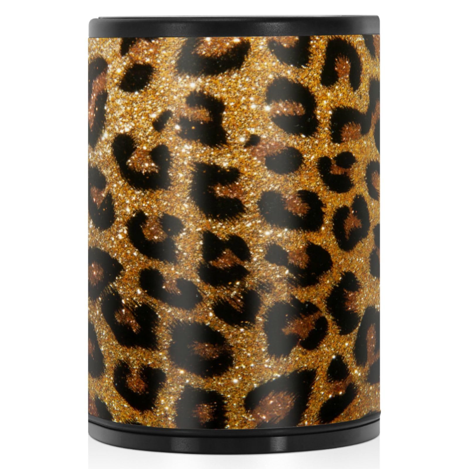 Oarencol Brown Leopard Print Car Ashtray with Lid Golden Glitter Animal Skin Portable Smokeless Ashtray Mini Car Trash Can Detachable Cigarette Ash Tray for Cup Holder