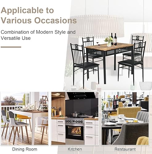 Miniatura 5 de COSTWAY Juego de mesa de comedor de 5 piezas, moderno juego de mesa de cocina para 4 personas, mesa rectangular de 42 pulgadas con 4 sillas