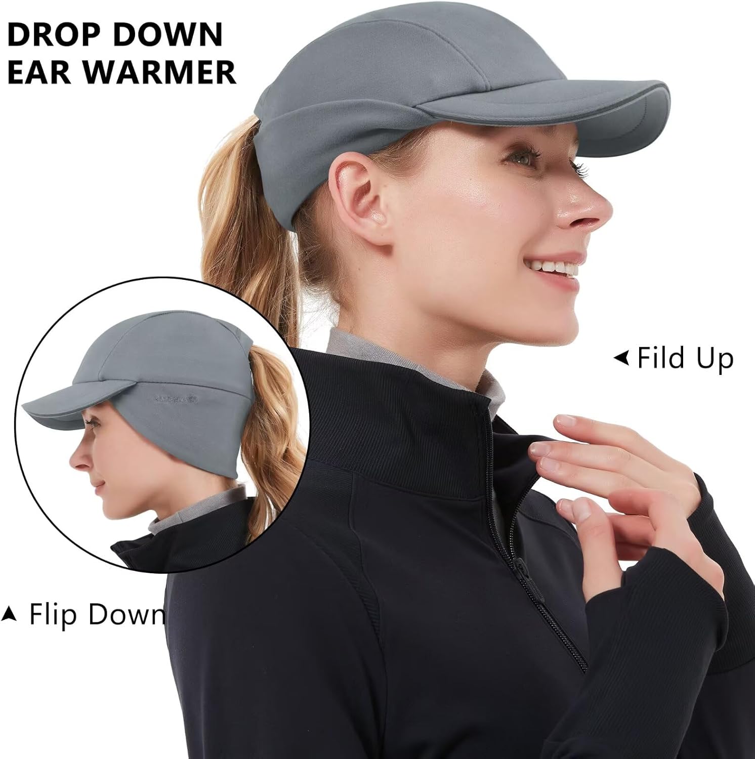 GADIEMKENSD Women's Winter Reflective Fleece Ponytail Hat with Drop Down Ear Warmer - Image 3