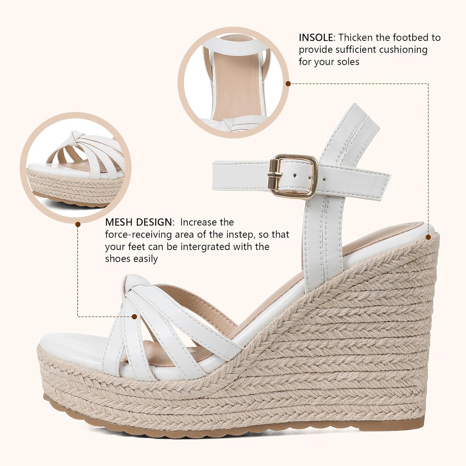 mikarka Sandals for Women 2026: Comfortable Wedge Platform Sandals Women - Braided Espadrilles for Women Ankle Strap Open Toe Wedges Heels Beach Sandals Summer Shoes - Image 6