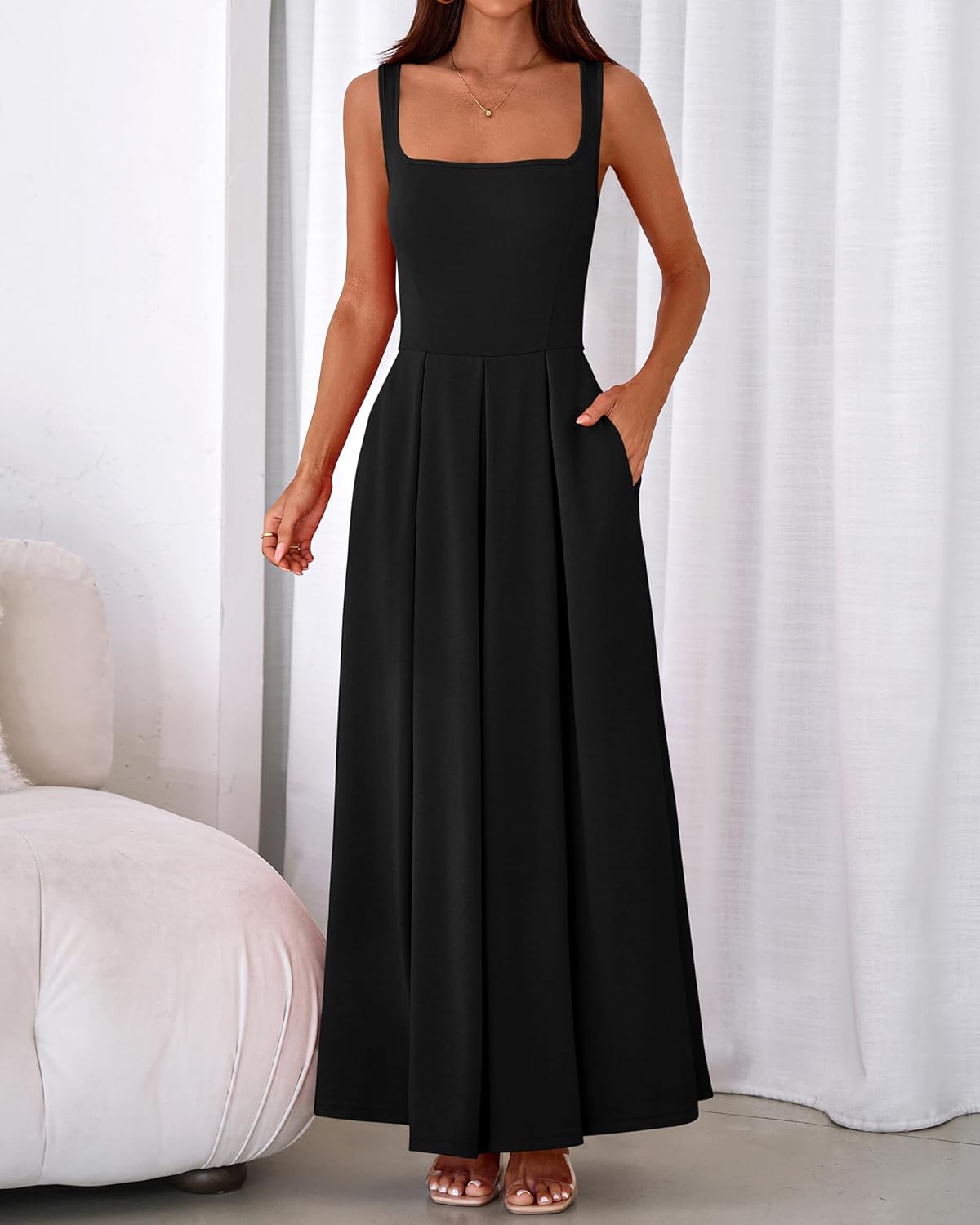 BTFBM Women Summer Square Neck Maxi Dress Spring 2026 Elegant Classy Sleeveless Formal Wedding Guest Cocktail Dresses - Image 7