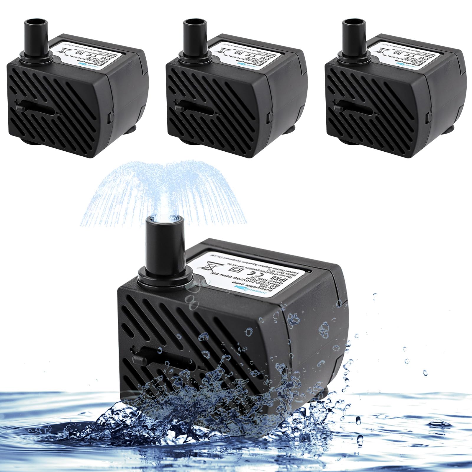 Mini bomba de agua de 3 W, 180 l/h, 4 minibomba de agua para acuarios, ultra silenciosa, con cable de alimentación, bomba sumergible, pequeña bomba de fuente, para acuarios, estanques, fuentes,
