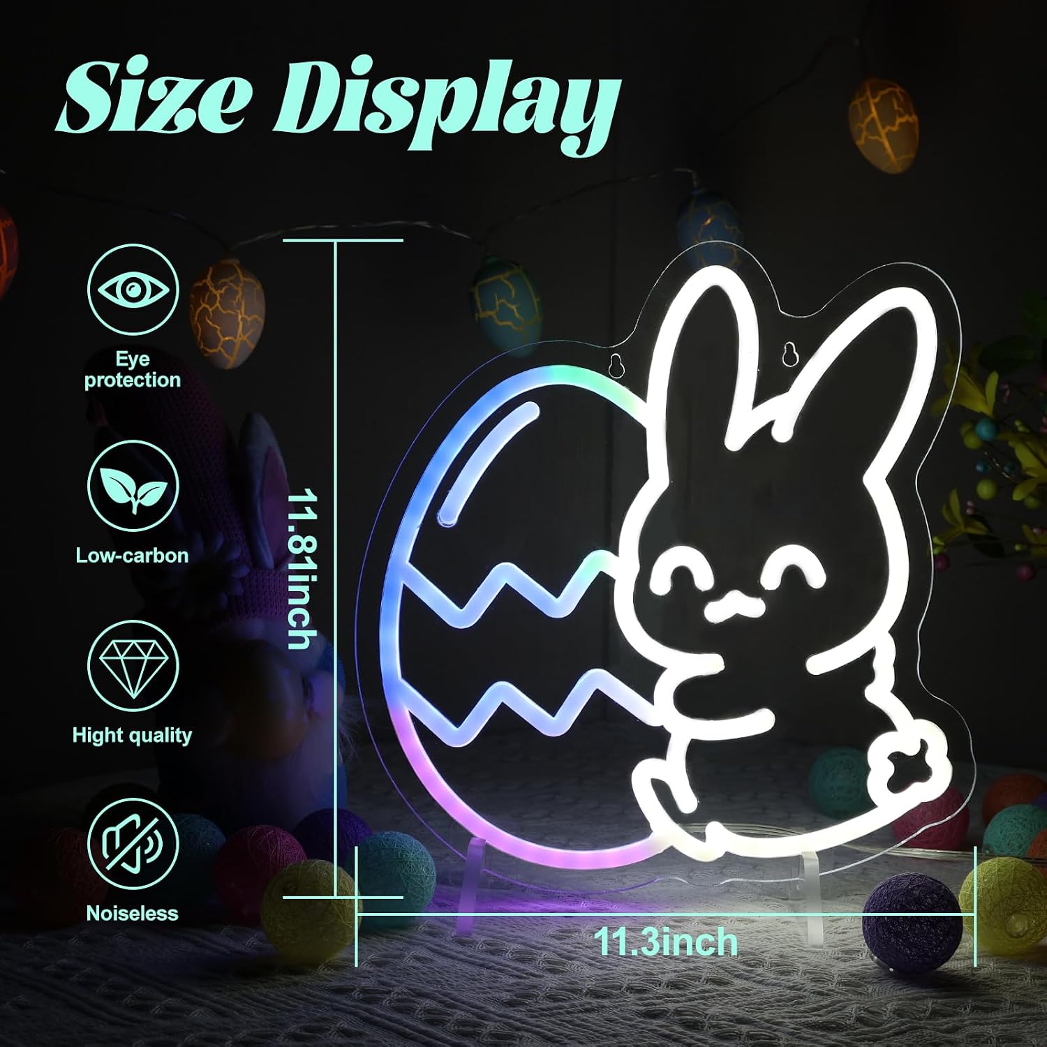 Easter Neon Lights, Bunny and Egg lights, Multicolor Lights with Dynamic Effect Neon Sign, Remote Control Sign USB Powered, Home Decorations Indoor for Party Wall Window Table Easter Decor