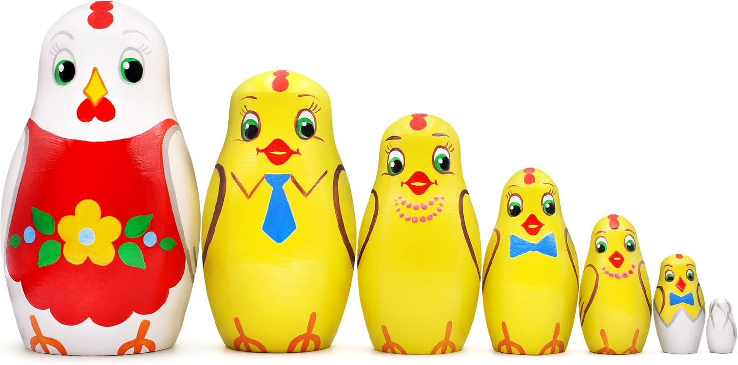 AEVVV Chicken Nesting Dolls Set of 7 Pcs - Matryoshka Russian Doll - Chicken Decor - Easter Nesting Dolls - Matryoshka Doll