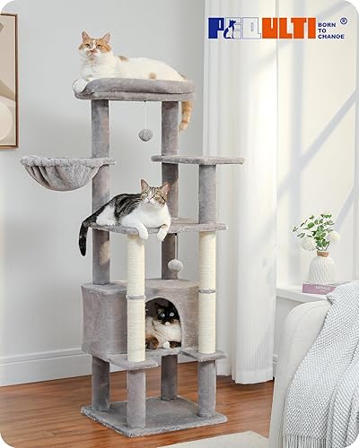 Miniatura 7 de PEQULTI Árbol de gato de 54 pulgadas para gatos grandes, torre alta para gatos con acogedor condominio, postes rascadores para gatos y percha