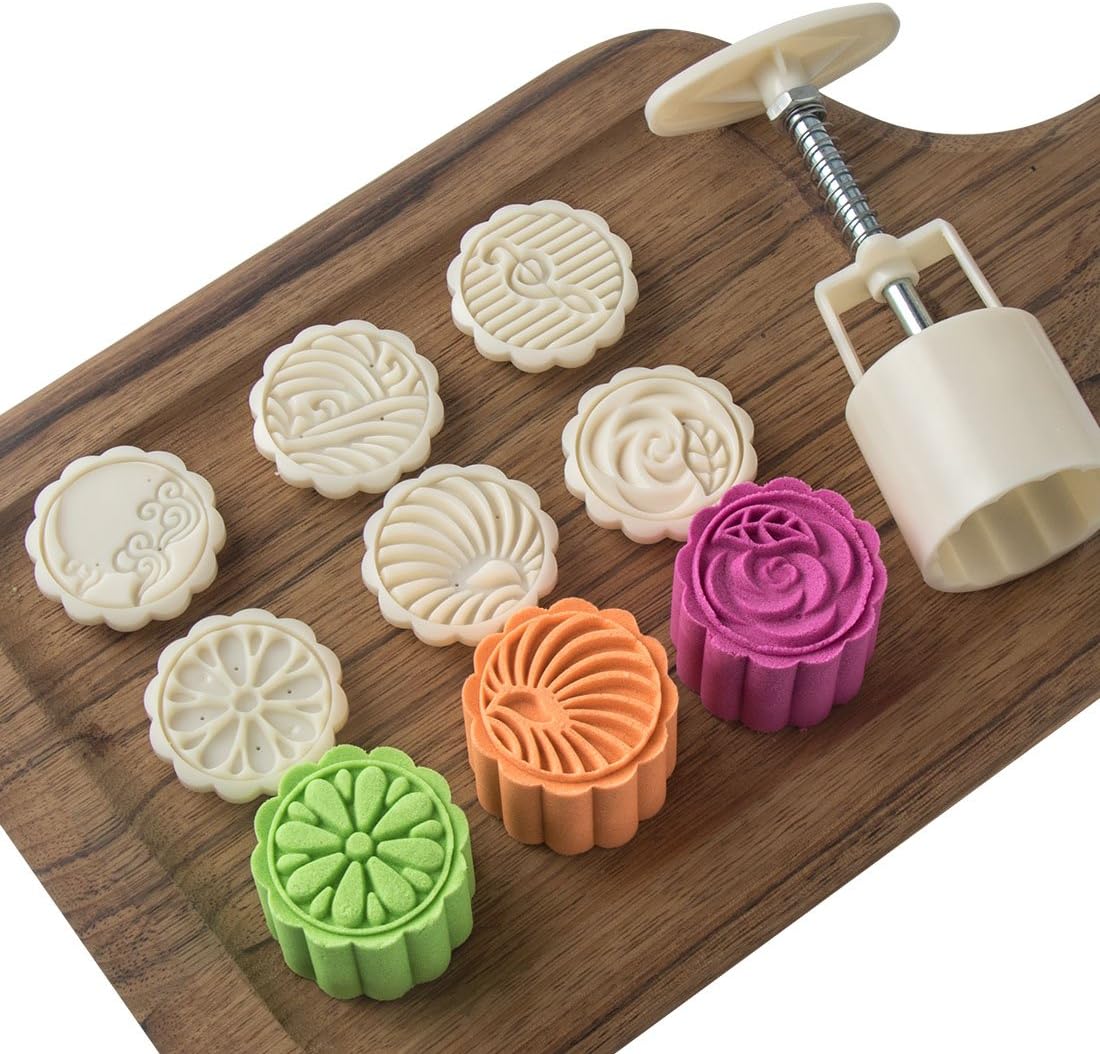 Cookie Stamp Moon Cake Mold Chinese Mid Autumn Festival Cake Press Polvoron Cutter with 50g 6 Stamps DIY Decoration