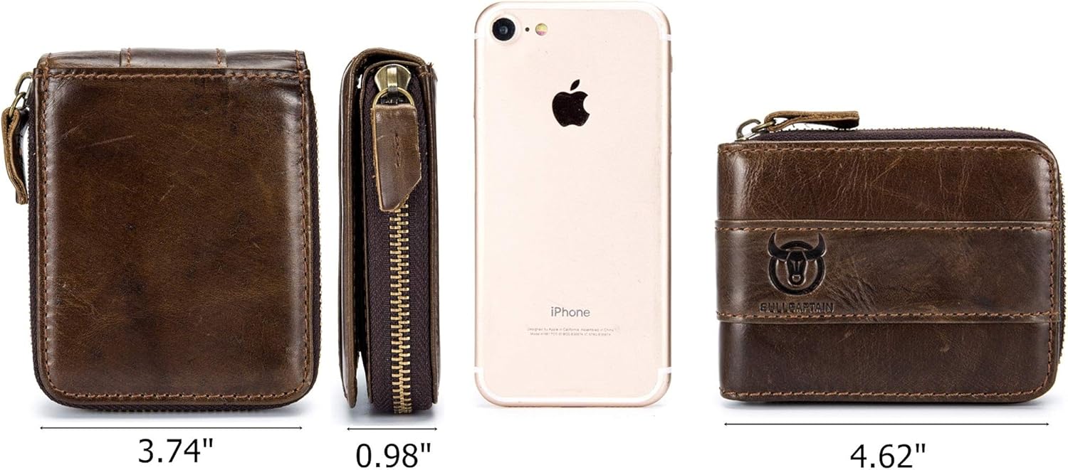 Miniatura 2 de Cuero auténtico hombres billetera cremallera RFID bloqueo vintage billeteras billeteras billeteras