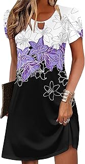 Women's Casual A-Line Dresses with Pockets Summer Floral Tshirt Dress Short Sleeve Mini Dress Flowy Sundresses - Buy now