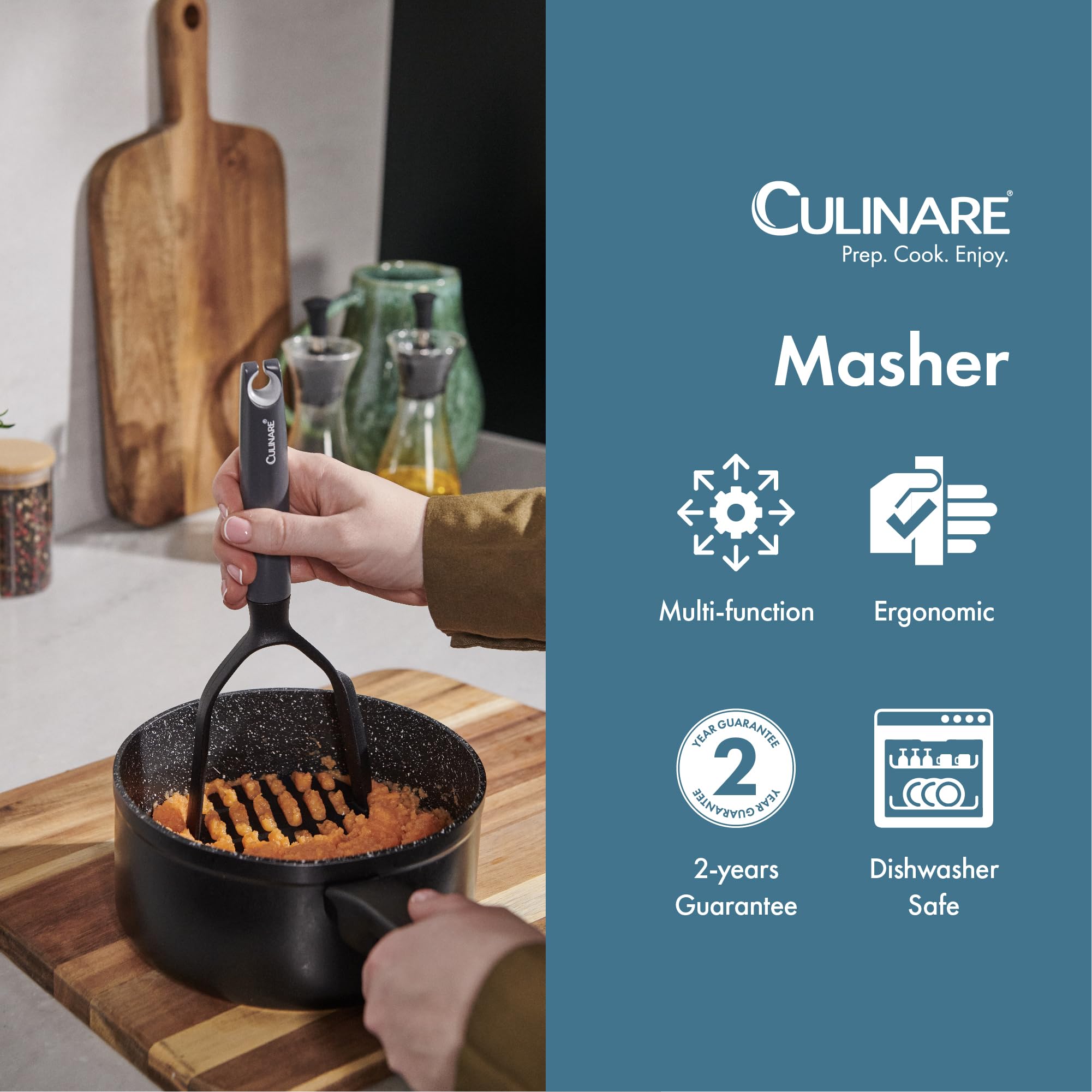 Culinare Potato Masher, Plastic, Does Not Scratch Non-Stick Cookware, Heat Resistant, Make Easy and Smooth Mash - Image 2