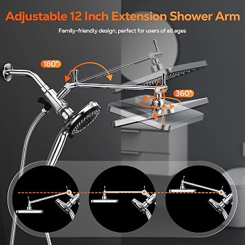 High Pressure Rain Shower Head Combo, Chrome