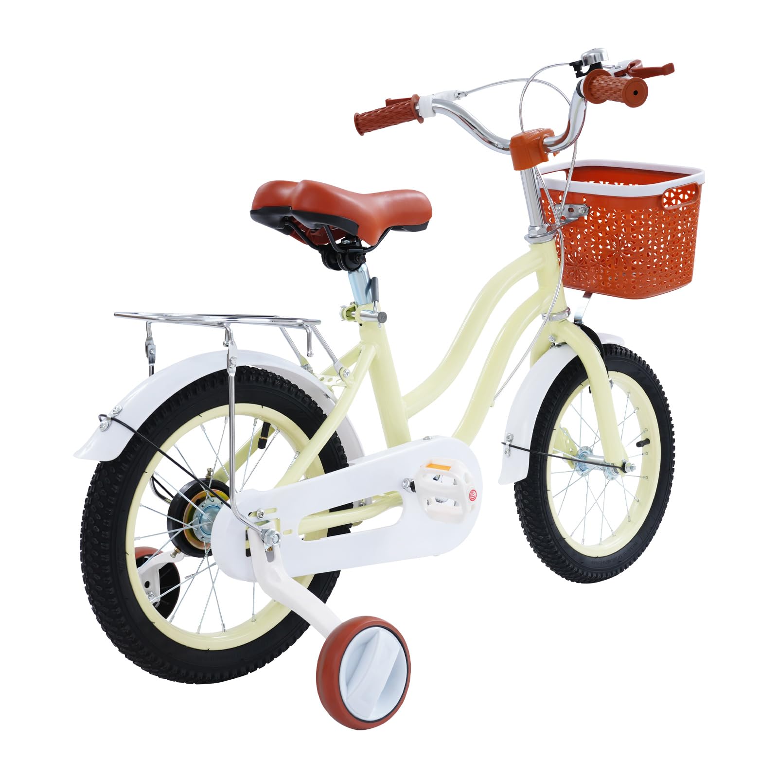 Bicicletta per bambini 14 Pollici, Ragazzi, Bici Con Ruote Di Supporto E Cestino, Regolazione Di Altezza, Alto Carbonio Acciaio Bici Bambini Da 3 4 5 6 Anni Di Colore Beige