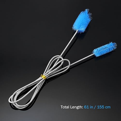 Miniatura 4 de UEETEK Cepillo de limpieza flexible inoxidable con doble extremo de tubo de filtro de tubo de manguera para acuario de pecera (azul cielo)