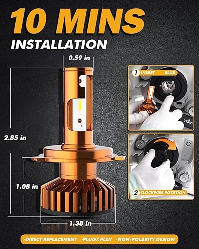 Miniatura 6 de Auxbeam Bombillas antiniebla H4 9003 HB2, serie F2 2024 52W 10000lm 6500K 9003 HB2, bombillas H4 9003 con chip CSP de alto brillo para reemplazo de
